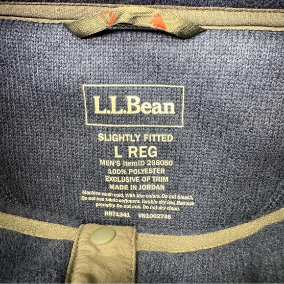 LL BEAN Sweater Mens L Reg Blue Fleece Pullover 1/4 Snap Slightly Fitted 298050 - Picture 4 of 7